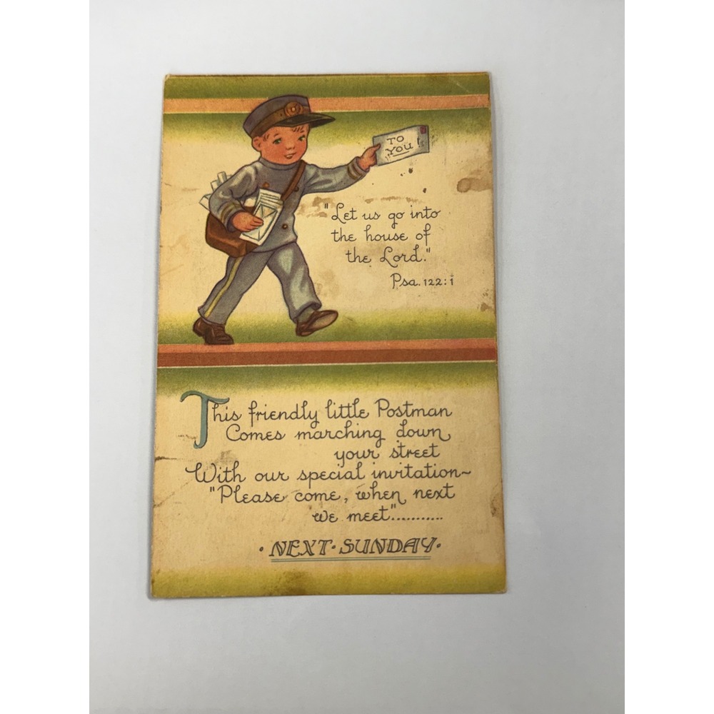 Vintage 1947 Postman Religious Postcard First Baptist Church Commerce Oklahoma